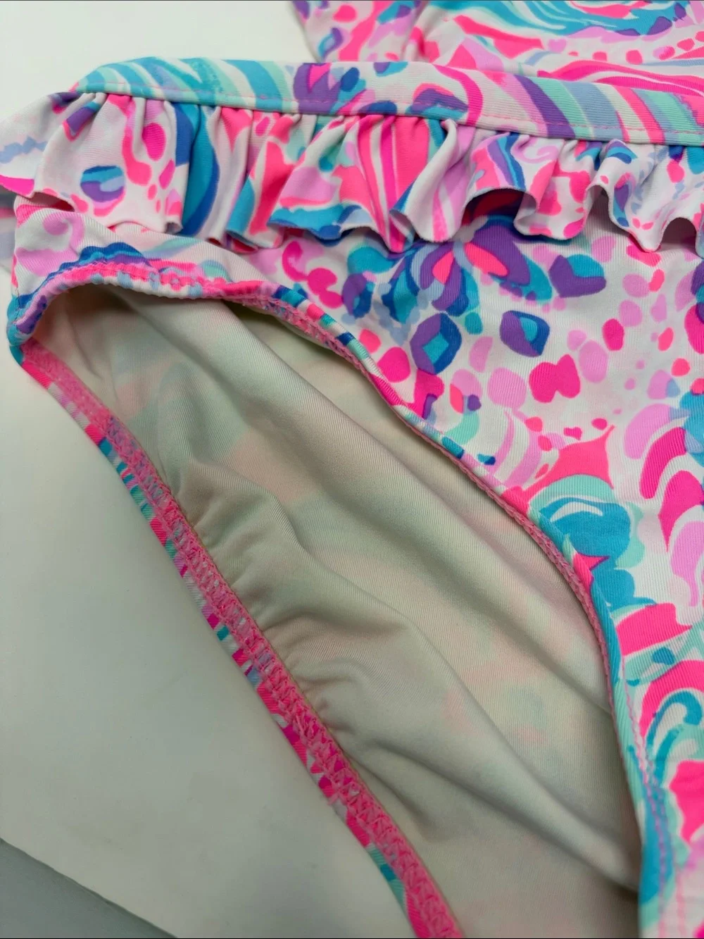 Lilly Pulitzer Girls Pink & Aqua Ruffle Two-Piece Swimsuit Size 10